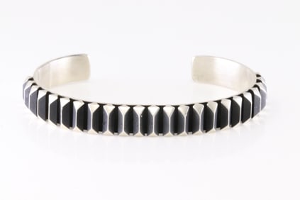 Native America Navajo Sterling Silver Solid Bracelet Cuff By L. Jahe.