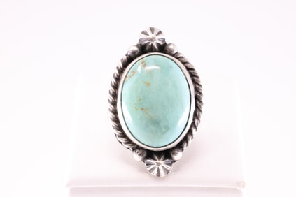 Native America Navajo Sterling Silver Turquoise Ring By Dixon.
