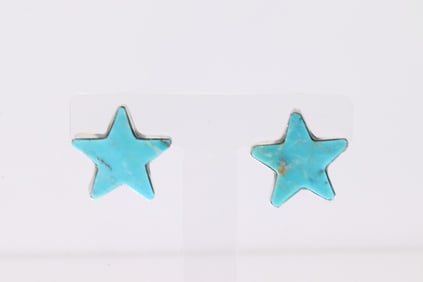 Native America Navajo Sterling Silver Kingman Turquoise Star Post Earring's By Donovan Skeet.