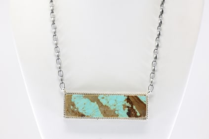 Native America Navajo Sterling Silver Number 8 Turquoise Necklace By Brandon Etcitty.
