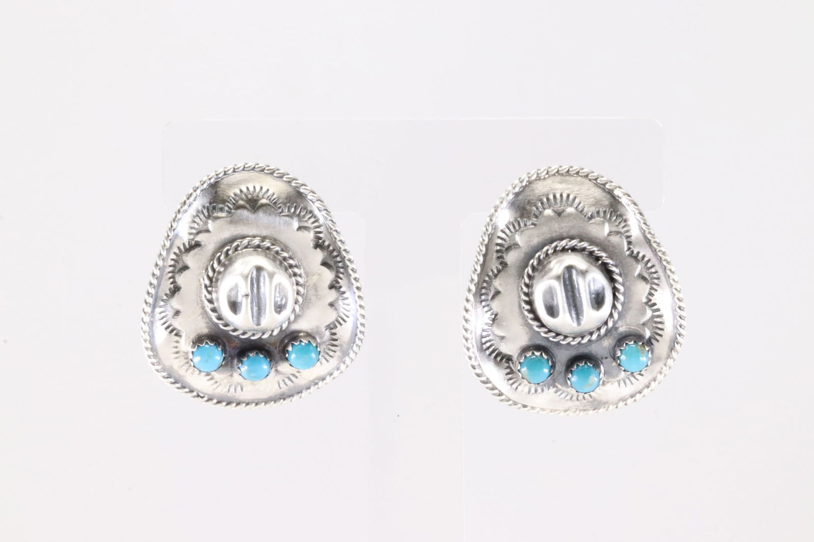 Native America Navajo Sterling Silver Turquoise Cowboy Post Earring's By Bobby Platero From R.B: This is a Native America Navajo Sterling Silver Turquoise Cowboy Post Earring's By Bobby Platero From R.B Company.