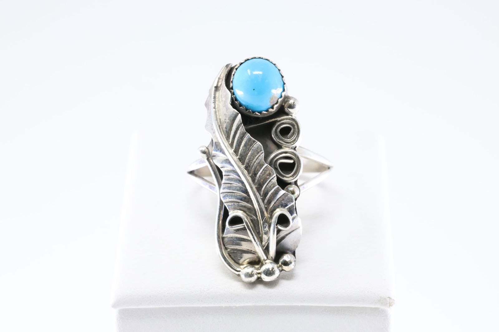 Native America Navajo Sterling Silver Turquoise Ring Leaf By H.M. (1 of 4)