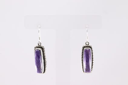 Native America Navajo Sterling Silver Purple Spiny Oyster Dangling Earring's By F.
