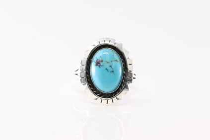Native America Navajo Sterling Silver Turquoise Ring By Amos Begay.