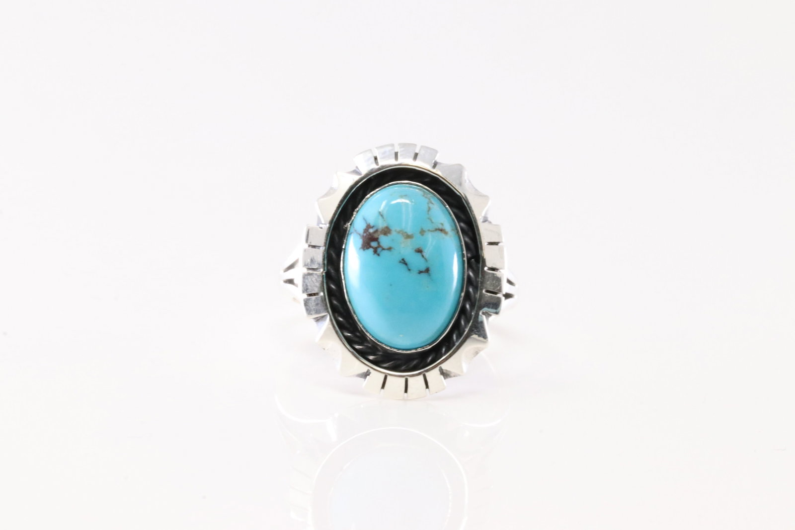 Native America Navajo Sterling Silver Turquoise Ring By Amos Begay.: This is a Native America Navajo Sterling Silver Turquoise Ring By Amos Begay. Stamp B. Ring Size: 8.50.