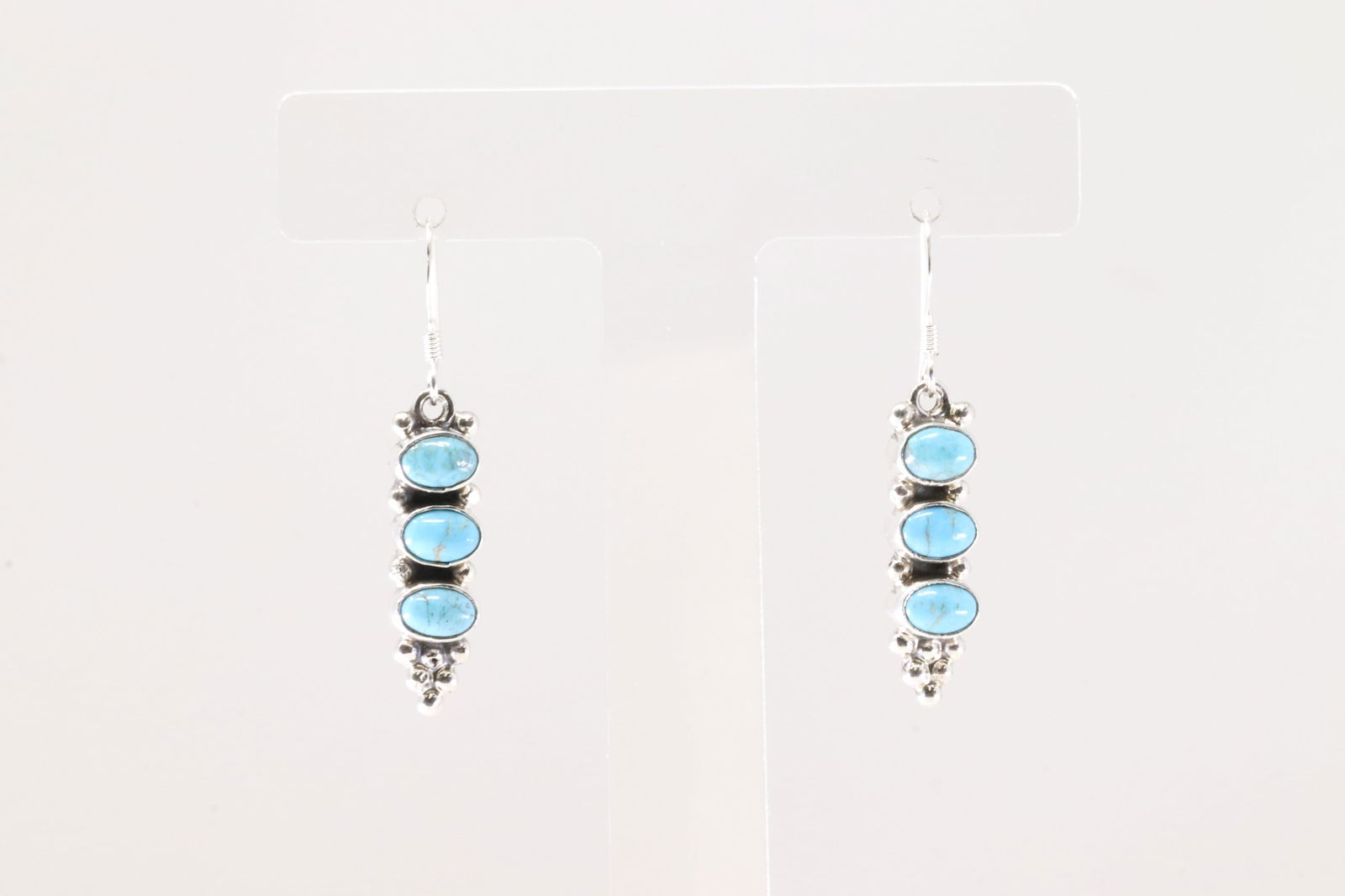 Native America Navajo Sterling Silver Turquoise 3 Stone Dangling Earring's By Gary Shorty. From R.B: Native America Navajo Sterling Silver Turquoise 3 Stone Dangling Earring's By Gary Shorty. From R.B Company. Stamp By R.B.