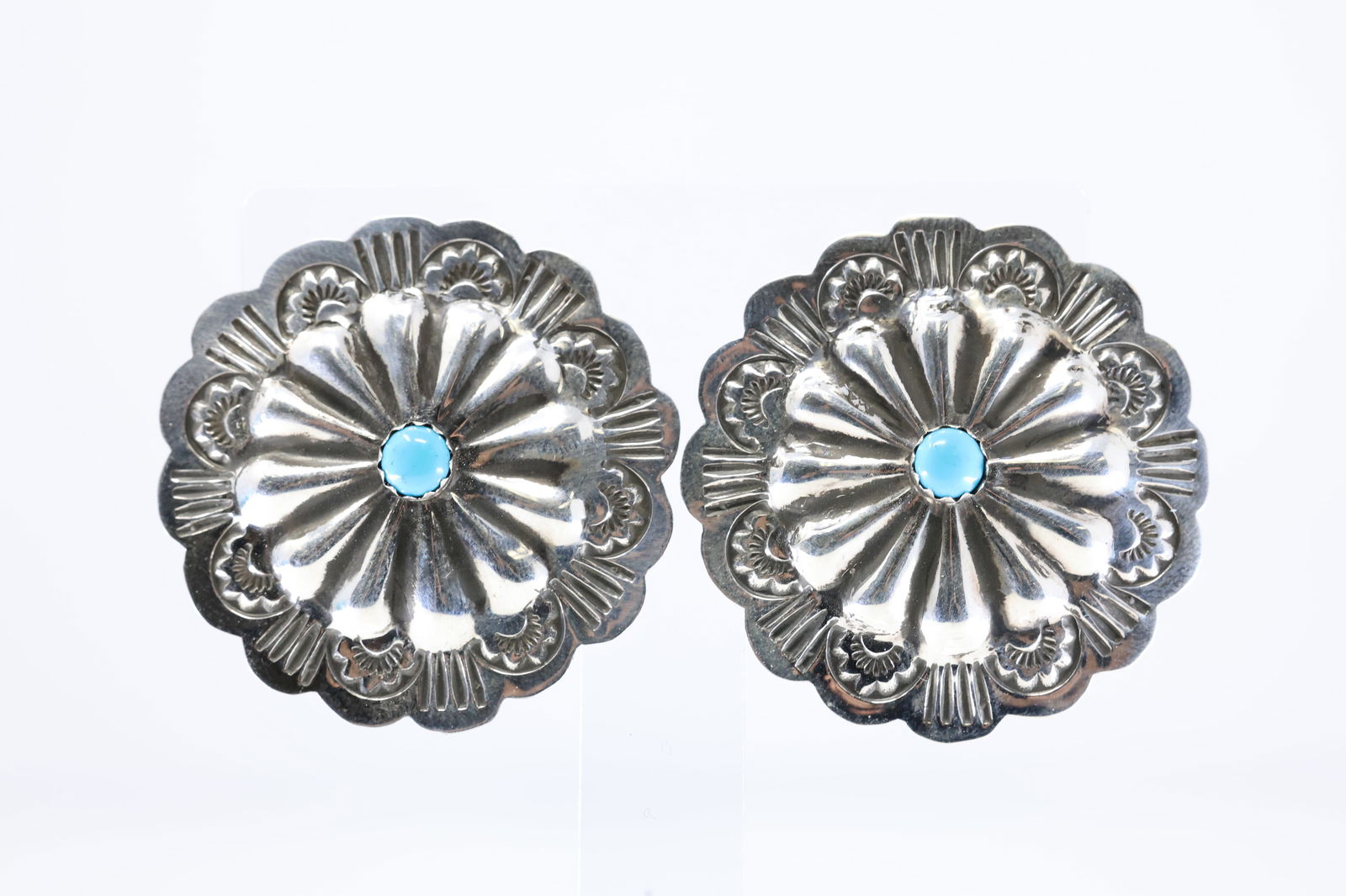 Sterling Silver Turquoise Conch Post Earring's: This is a America Sterling Silver Turquoise Conch Post Earring's