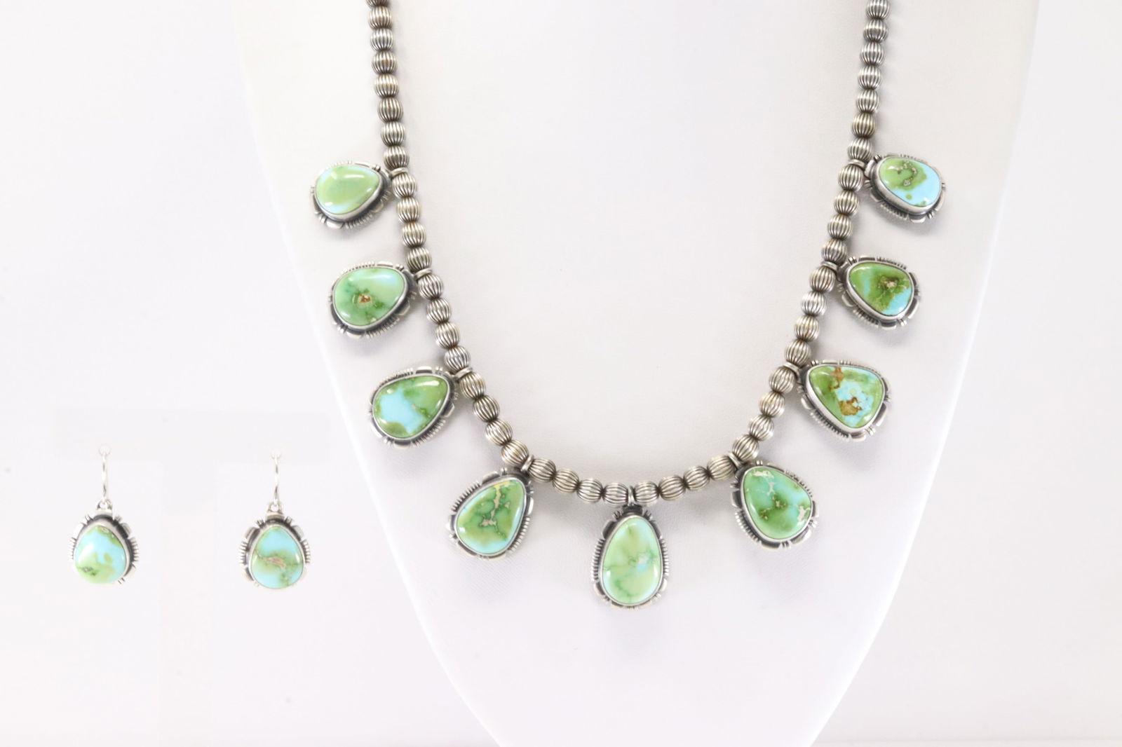 Native America Navajo Sterling Silver Golden Hill Necklace / Earring's Set By L.M.Y. (1 of 6)