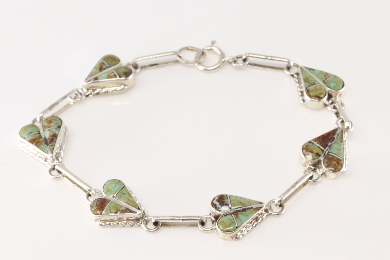 Native America Zuni Sterling Silver Turquoise Bracelet Link By RVN. (1 of 4)