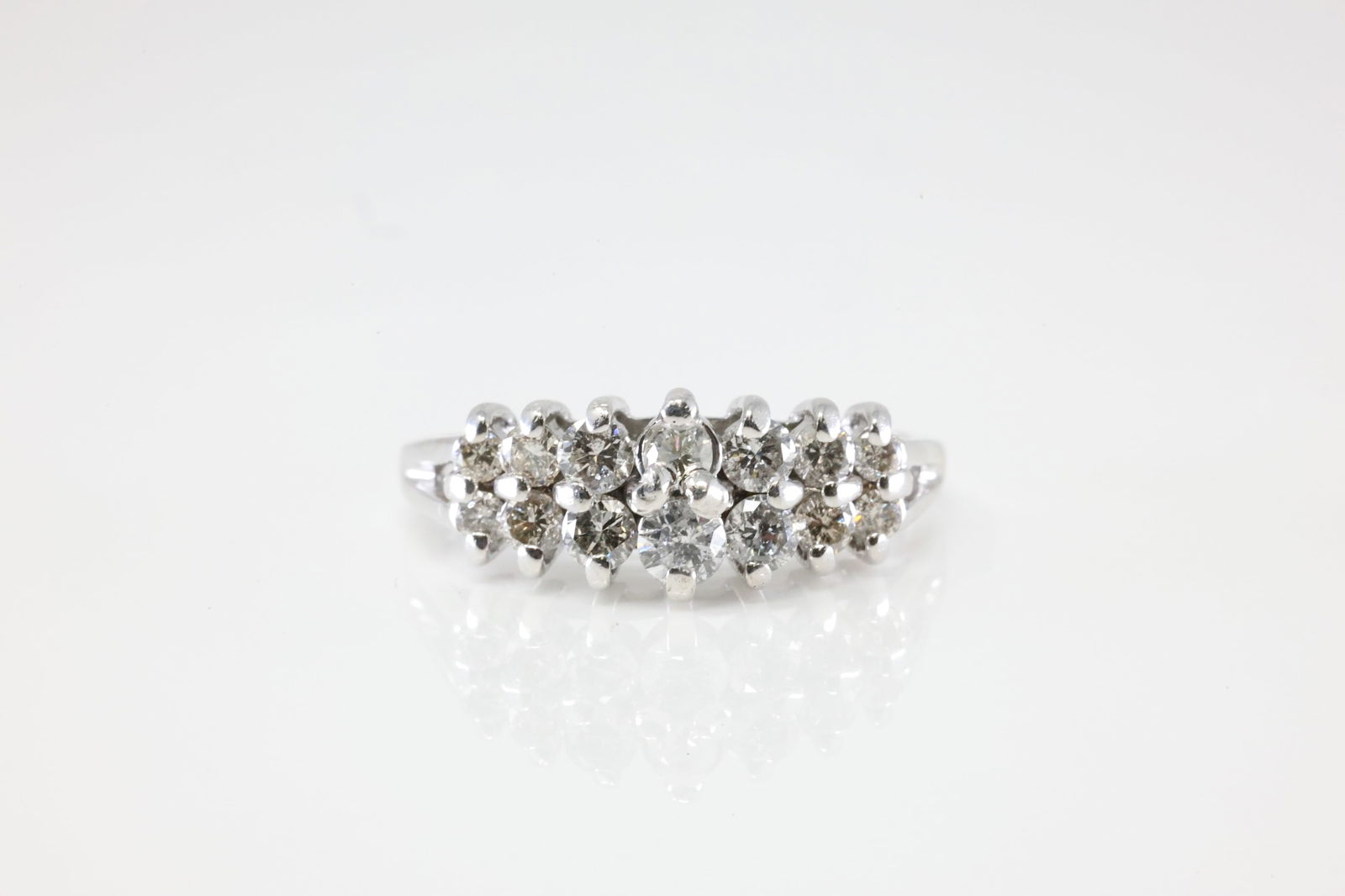 Diamond Ring 14Kt.: Ladies 14Kt White Gold Diamond Ring. This Elegant Ring has 2 Rows with 14 Brilliants Diamonds. Diamonds weight approx: 0.50ctw. Ring size: 8.00. Total weight: 3.79 Grams.