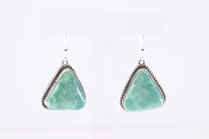 Native America Navajo Sterling Silver Royston Turquoise Dangling Earring's By I.Kee.