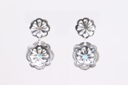 Native America Sterling Silver Turquoise Conch Post Dangling Earring's.