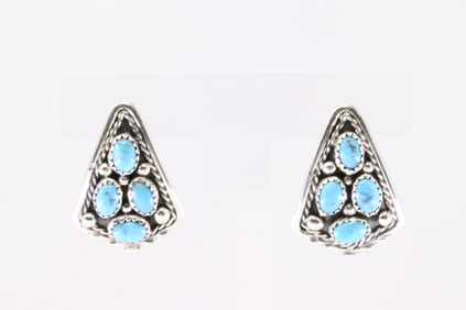 Native America Navajo Sterling Silver Kingman Turquoise Post Earring's By Melvin Chee.