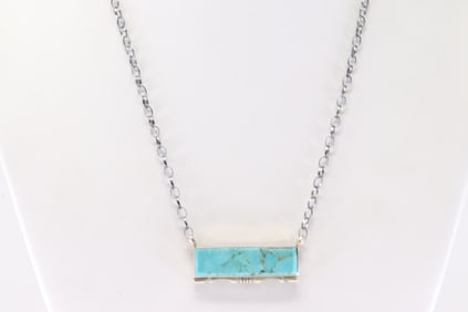 Native America Navajo Sterling Silver Turquoise Necklace By Steve Francisco.