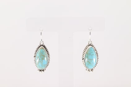 Native America Navajo Sterling Silver Kingman Turquoise Dangling Earring's By Trish Largo.