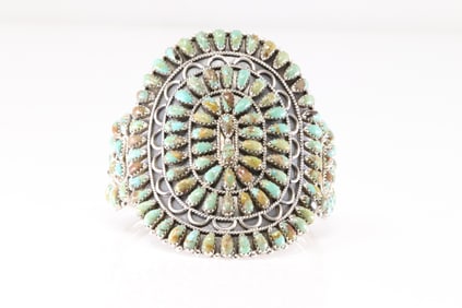 Native America Navajo Sterling Silver Synthetic Turquoise Bracelet Cuff By Gevalel Mitchell.