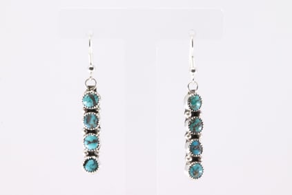 Native America Navajo Sterling Silver Kingman Turquoise Dangling Earring's By Maxine Ramirez.