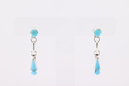 Native America Zuni Sterling Silver Turquoise Post Dangling Earring's By Velda Nastacio.