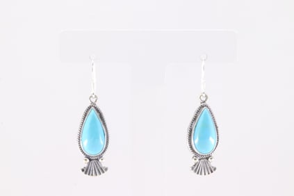 Native America Navajo Sterling Silver Turquoise Dangling Earring's By Verley Betone. From R.B