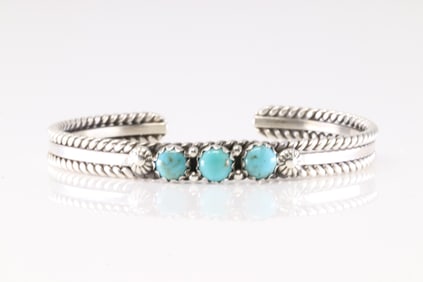Native America Navajo Sterling Silver Turquoise Bracelet Cuff By R. King.