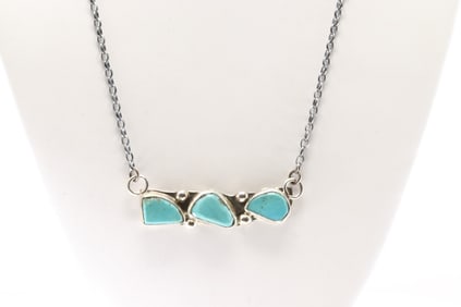 Native America Zuni Sterling Silver Turquoise Necklace By Jude Candelaria.