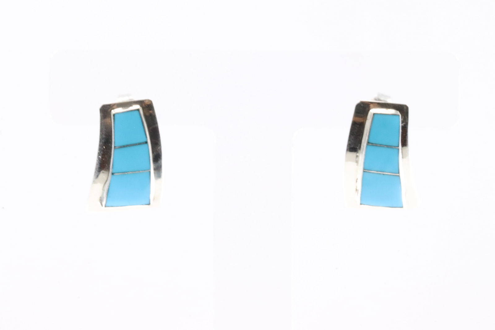 Native America Navajo Sterling Silver Turquoise Inlay Post Earring's By TN.: This is a Native America Navajo Sterling Silver Turquoise Inlay Post Earring's By TN. Stamp TN.
