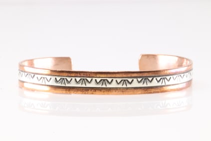 Native America Copper Stamped Bracelet Cuff By Wylie Secatero.