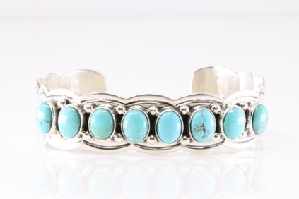 Native America Navajo Sterling Silver Turquoise Bracelet Cuff By Thomas Yazzie. From R.B Company.