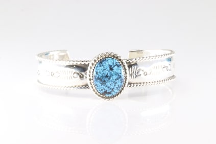 Native America Navajo Sterling Silver Kingman Turquoise Bracelet Cuff By Jason Bahe.