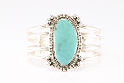 Native America Navajo Sterling Silver Turquoise Bracelet Cuff By Emerson Delgarito. From R. B