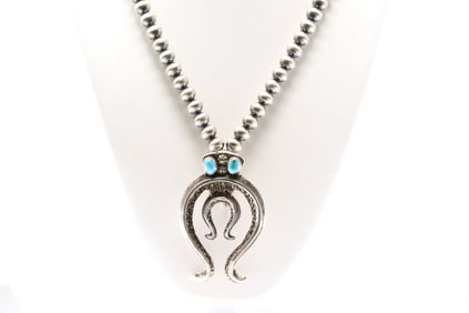 Native America Navajo Sterling Silver Turquoise Pendant By DA. With Machine Made Stearling Silver