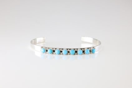 Native America Navajo Sterling Silver Turquoise Bracelet Cuff By GP.