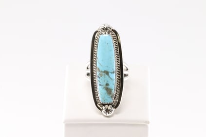 Native America Navajo Sterling Silver Turquoise Ring By Charlene Yazzie.