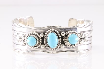 Native America Navajo Sterling Silver Turquoise Bracelet Cuff By Jason B.