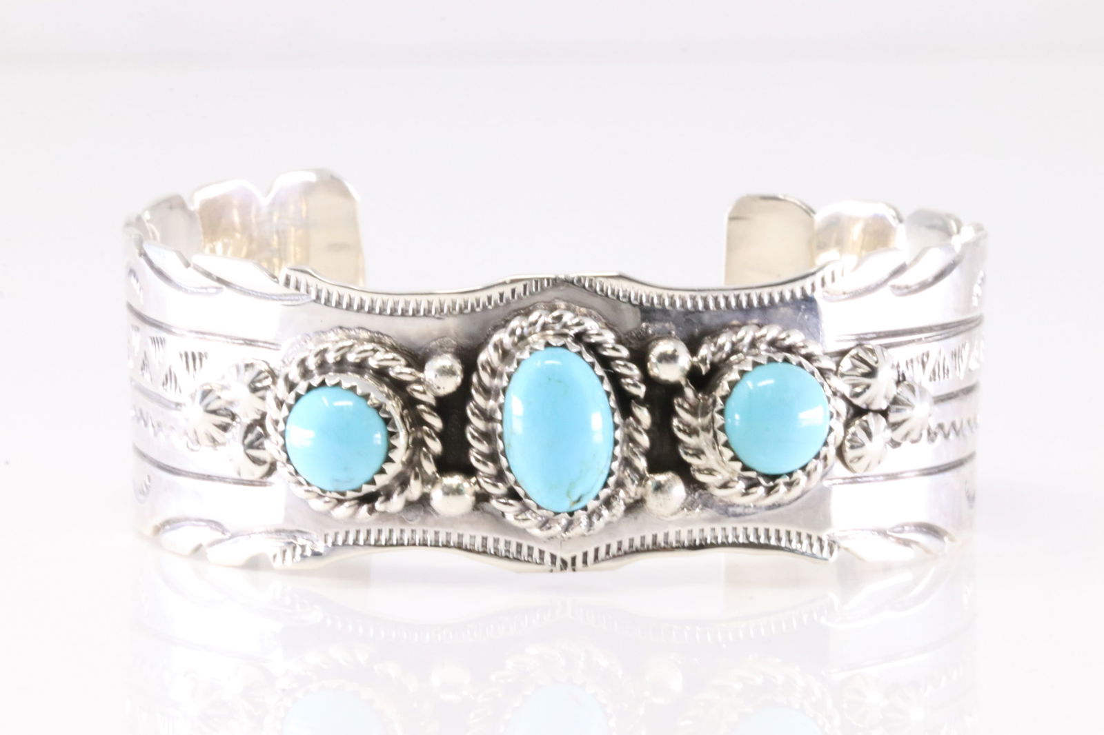 Native America Navajo Sterling Silver Turquoise Bracelet Cuff By Jason B. (1 of 4)