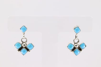 Native America Navajo Sterling Silver Turquoise Post / Dangling Earring's By P Spencer.