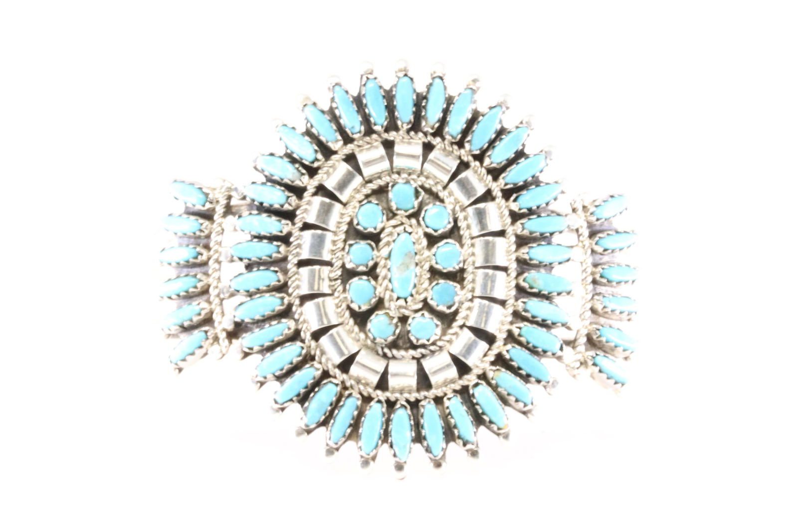 Native America Zuni Sterling Silver Turquoise Needlepoint Bracelet Cuff By V&R Nez. (1 of 4)