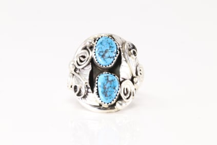 Native America Navajo Sterling Silver Turquoise Ring By B.