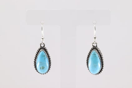 Native America Navajo Sterling Silver Kingman Turquoise Dangling Earring's By Freda Martinez.