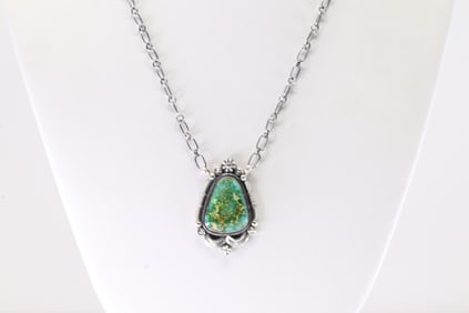 Native America Navajo Sterling Silver Turquoise Necklace By Daniel Benally.