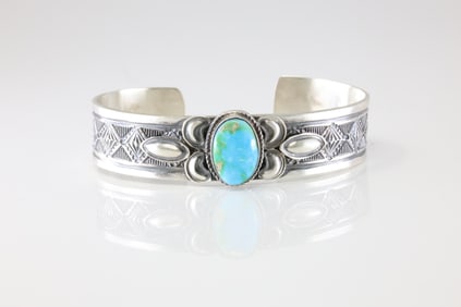 Native America Navajo Sterling Silver Sonora Bracelet Cuff By Leonard Maloney.