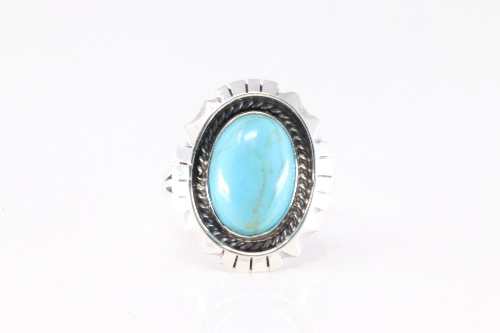 Native America Navajo Sterling Silver Turquoise Ring By Aaron Begay.: This is a Native America Navajo Sterling Silver Turquoise Ring By Aaron Begay. Stamp A.B. Ring size: 7.00.