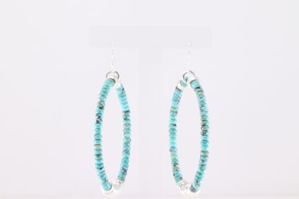 America Sterling Silver Turquoise & Pearl Beaded Dangling Earring's.