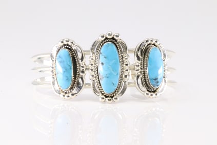 Native America Navajo Sterling Silver turquoise Bracelet Cuff By Irvin Tsosie.