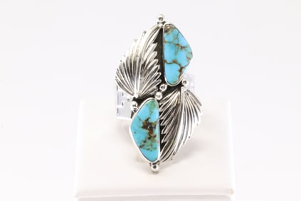 Native America Navajo Sterling Silver Turquoise Ring By Gregg Yazzie.