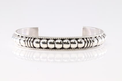 Native America Navajo Sterling Silver Stamp Bracelet Cuff By Thomas Charley.
