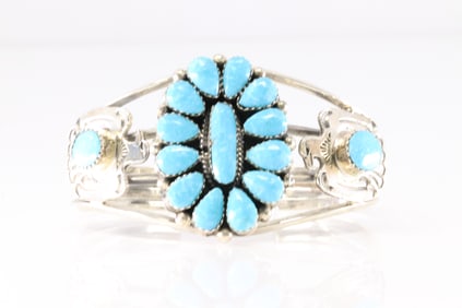 Native America Navajo Sterling Silver Turquoise Thunderbird Bracelet Cuff By Jimmy Garcia.