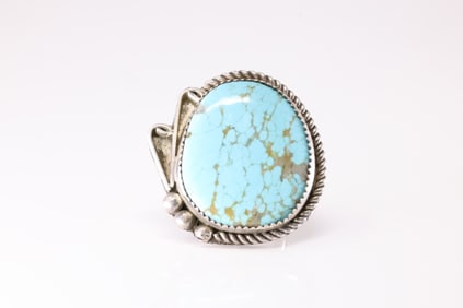 Native America Navajo Sterling Silver Turquoise Ring By VH.