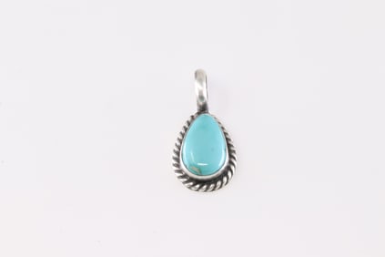 Native America Navajo Sterling Silver Turquoise Pendant By Dixon.