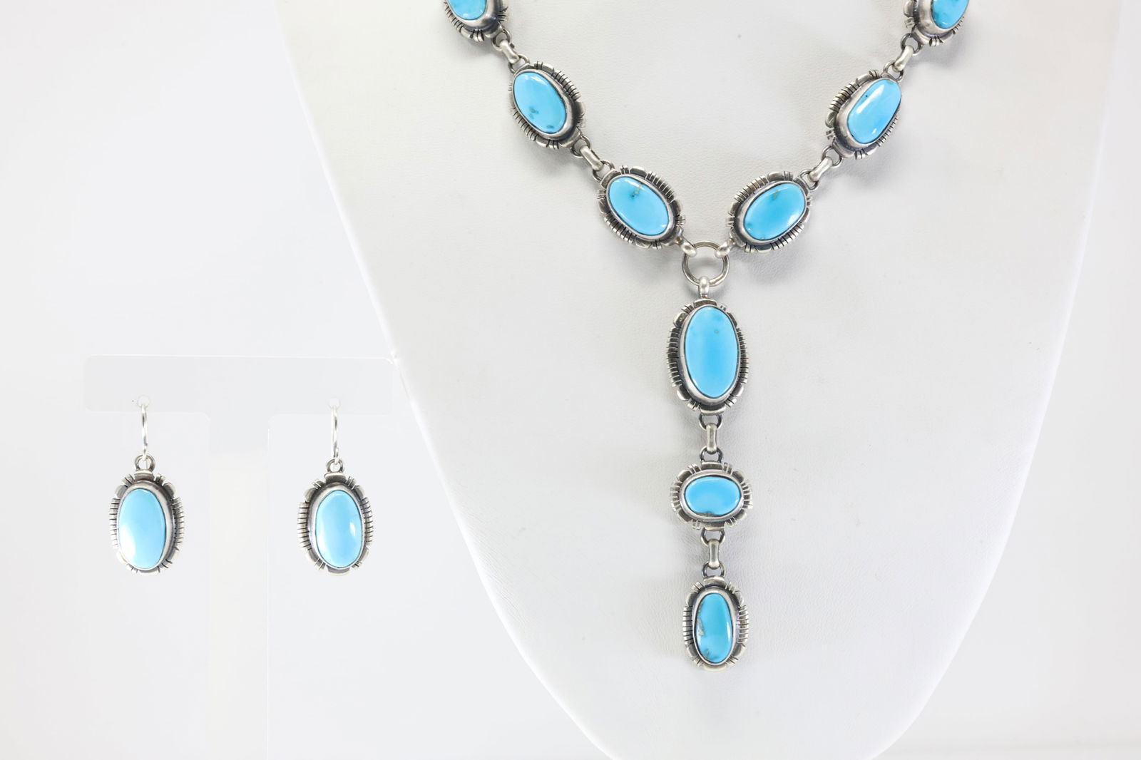 Native America Navajo Sterling Silver Turquoise Necklace / Earring's Set By TF. (1 of 7)